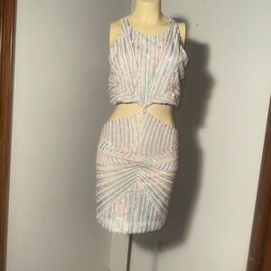 Retrofete White Sequin White Mini Dress